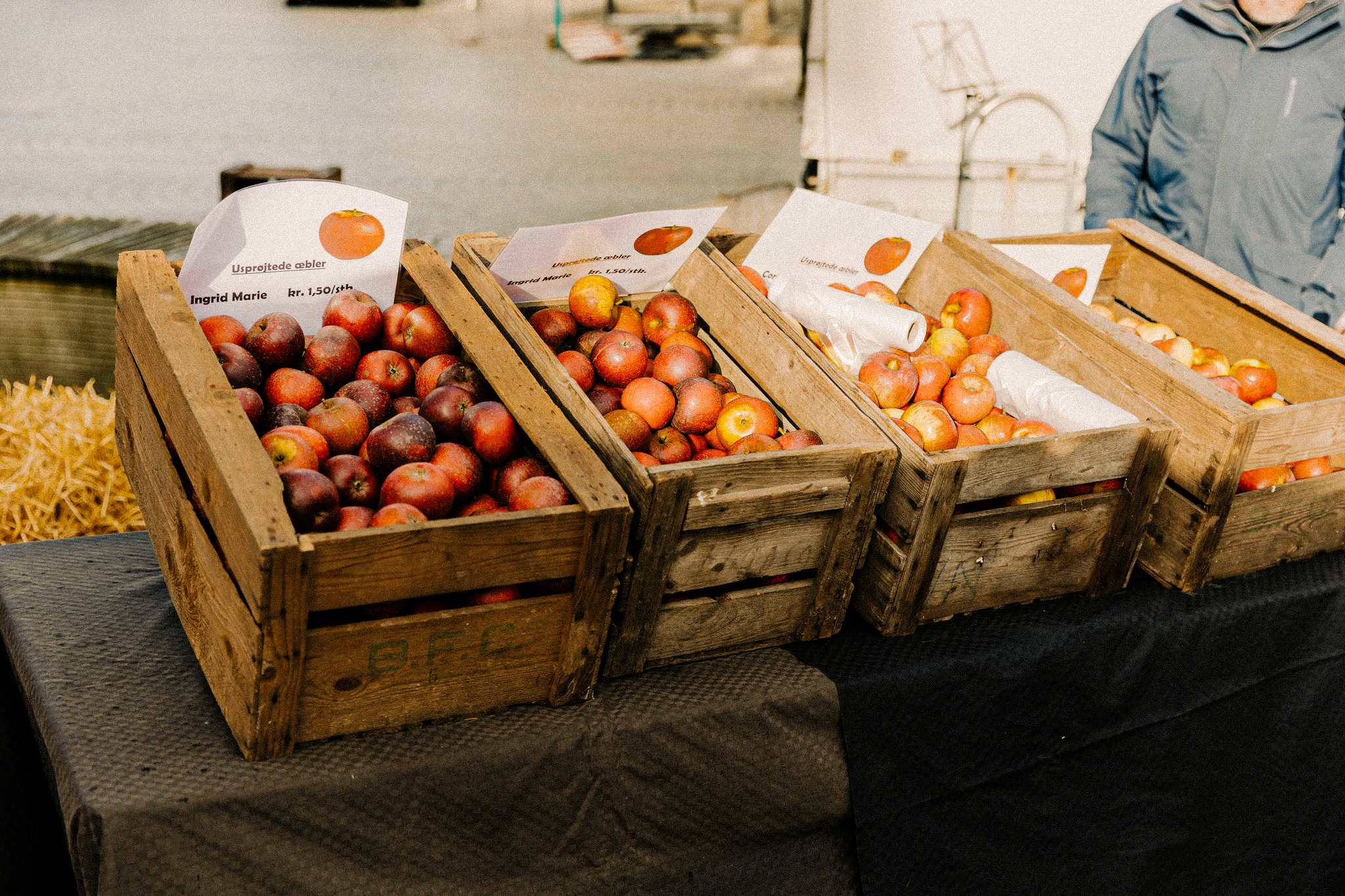 æblefestival - Æbler i frugtkasser på et torv i middelfart 